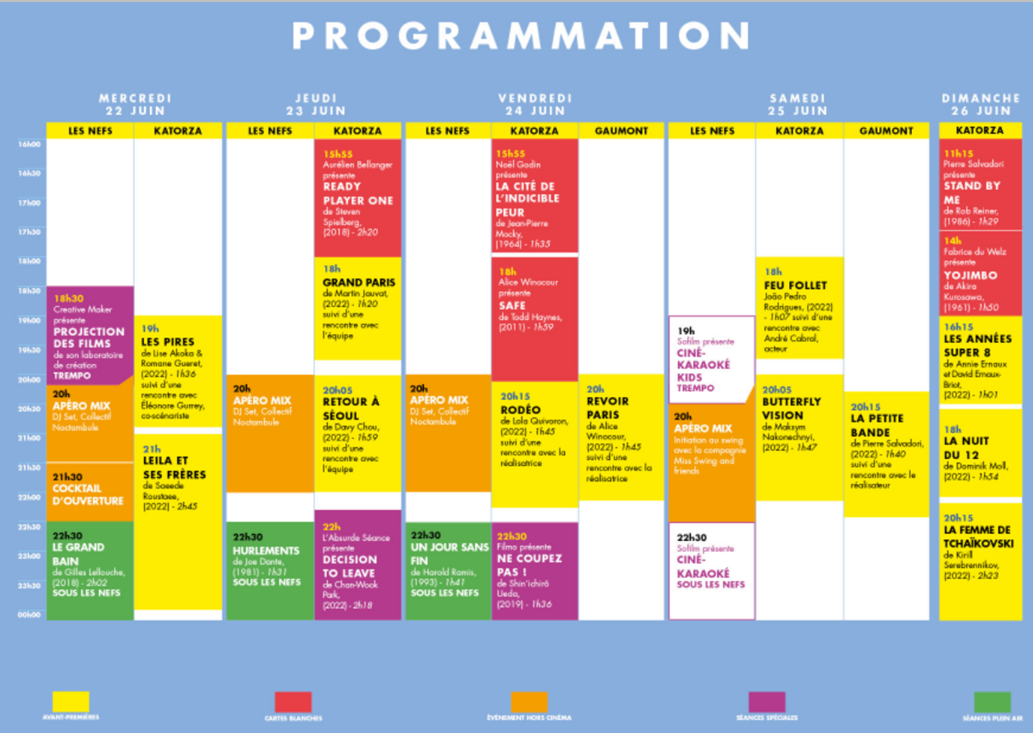 Programmation du festival SoFilm Summercamp